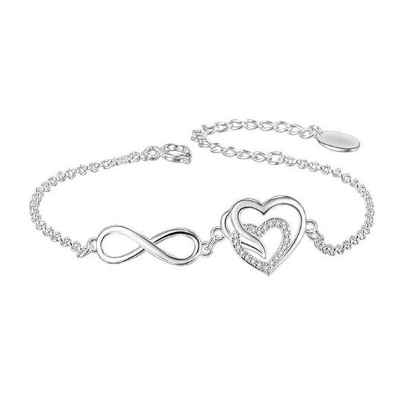 Elegant 925 Sterling Silver Heart-Shaped Zircon Bracelet