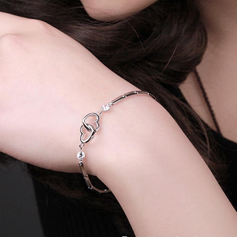 925 Sterling Silver Bracelets Bangles for Women Valentine's Days Cubic Zircon Wedding Love Heart Jewelry