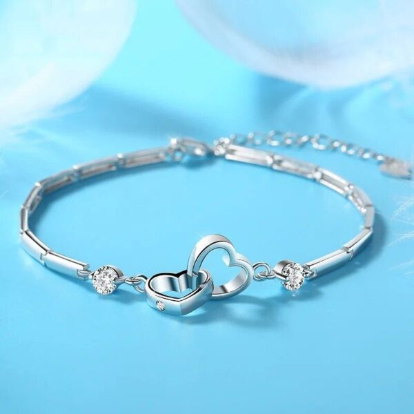 Sterling Silver Heart Charm Bracelet with Cubic Zirconia
