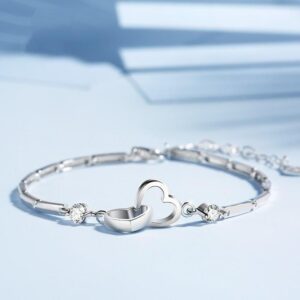 Luxury 925 Sterling Silver Heart Charm Bracelet for Women