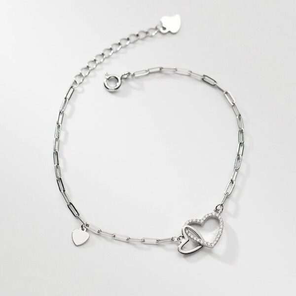 925 Sterling Silver Double Layer Heart Bracelet with Cubic Zirconia