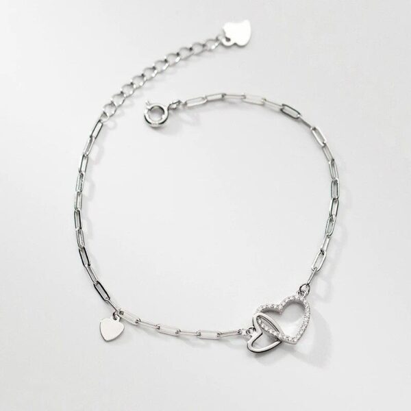 925 Sterling Silver Double Layer Heart Bracelet with Cubic Zirconia - Image 3