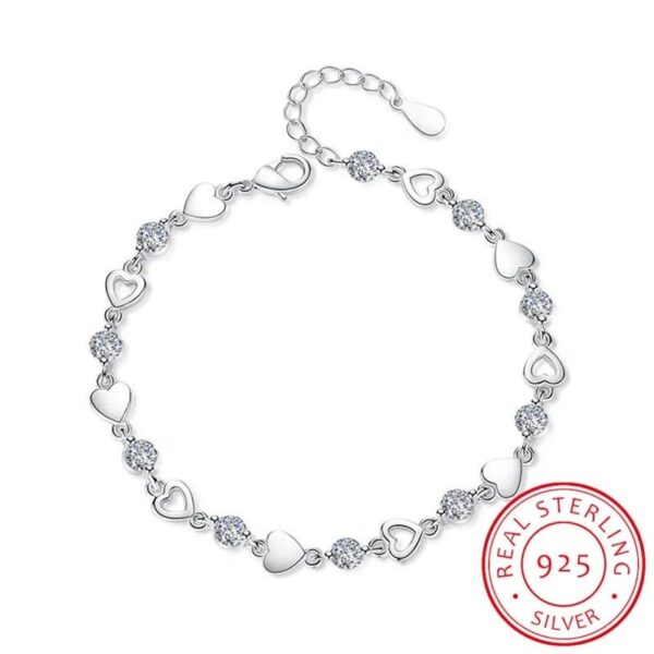 Luxury 925 Sterling Silver Heart Zirconia Bracelet