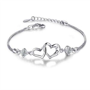 Sterling Silver Crystal Heart Charm Bracelet for Women
