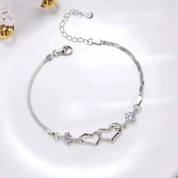 Sterling Silver Crystal Heart Charm Bracelet for Women
