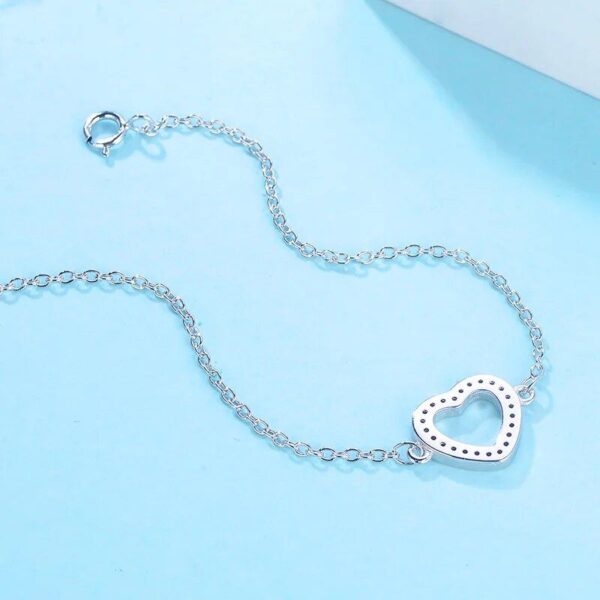 925 Sterling Silver Heart Charm Bracelet with AAA Zircon