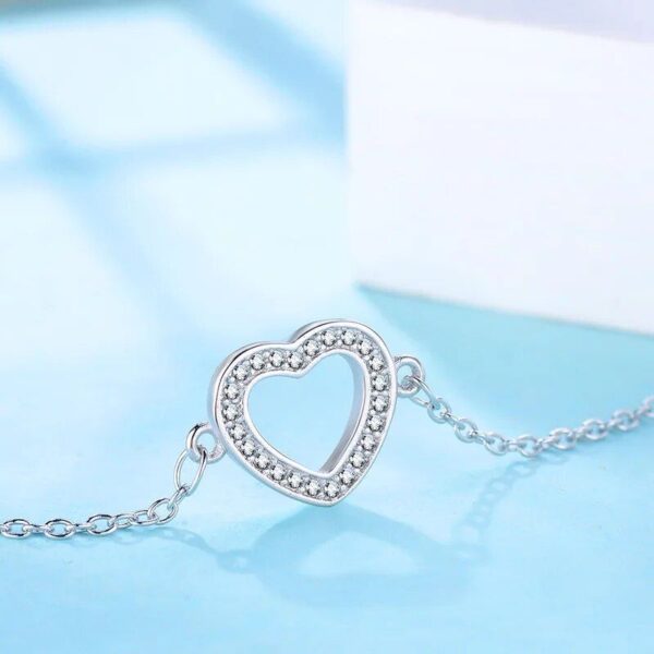 925 Sterling Silver Heart Charm Bracelet with AAA Zircon