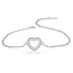 925 Sterling Silver Heart Charm Bracelet with AAA Zircon