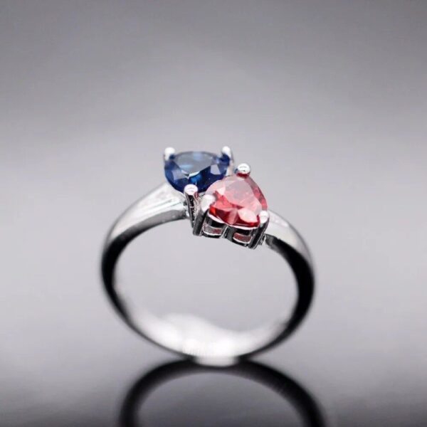 Heart Crystal Engagement Rings with Red & Blue Stones for Women – Romantic Wedding Jewelry Gifts