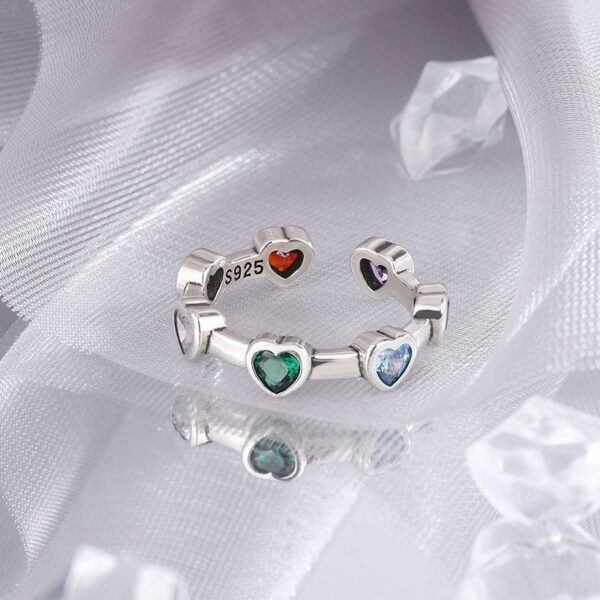 Sterling Silver Heart Cocktail Ring with Zircon Stone - Image 2