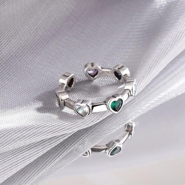 Sterling Silver Heart Cocktail Ring with Zircon Stone - Image 3