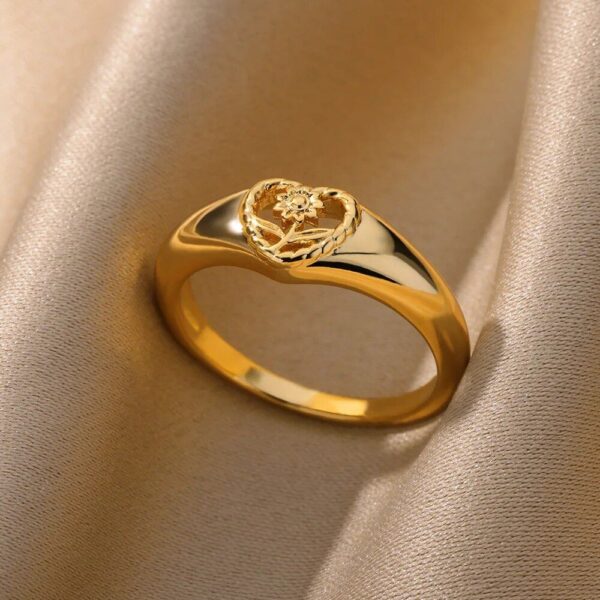 Gold Color Sunflower Heart Ring