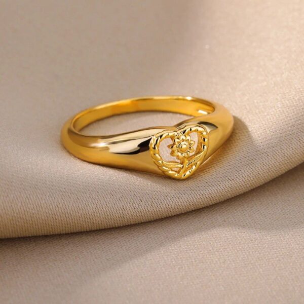 Gold Color Sunflower Heart Ring