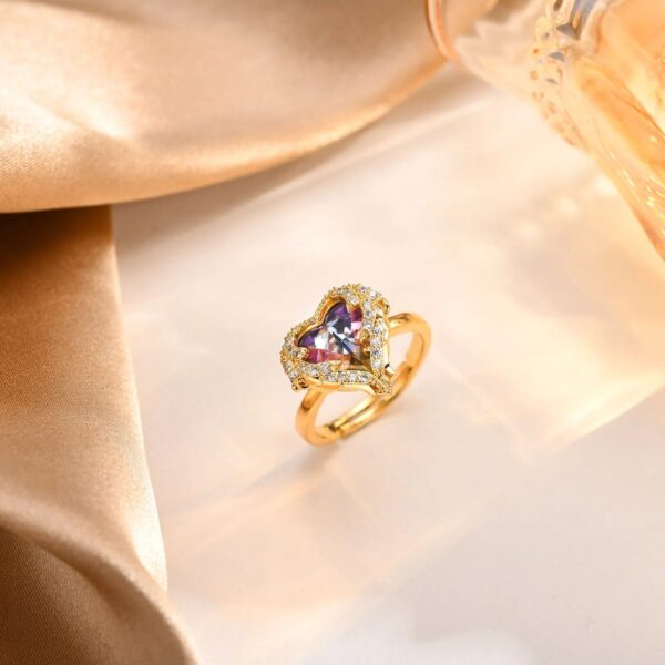 Trendy Gold Heart Cubic Zirconia Open Ring