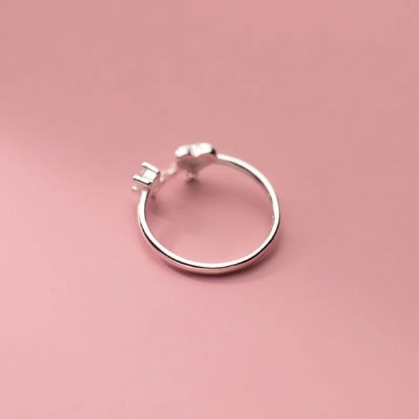 Sterling Silver Zircon Heart Chain Ring