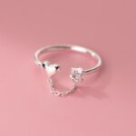 Sterling Silver Zircon Heart Chain Ring