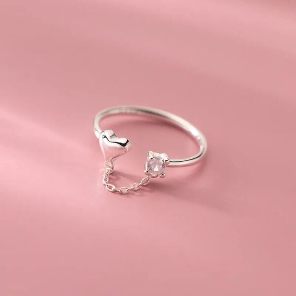 Sterling Silver Zircon Heart Chain Ring - Image 5