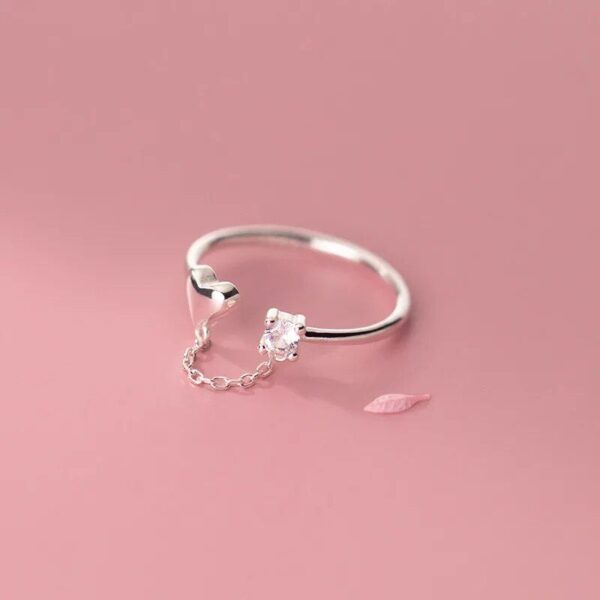 Sterling Silver Zircon Heart Chain Ring - Image 3