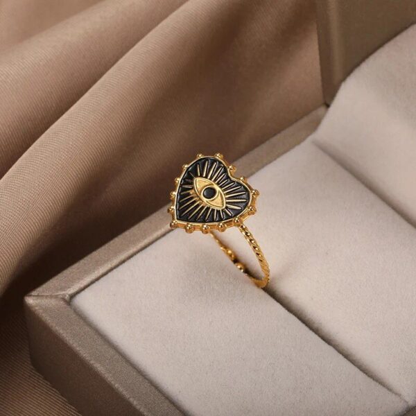 Gold Color Adjustable Turkish Evil Eye Heart Ring