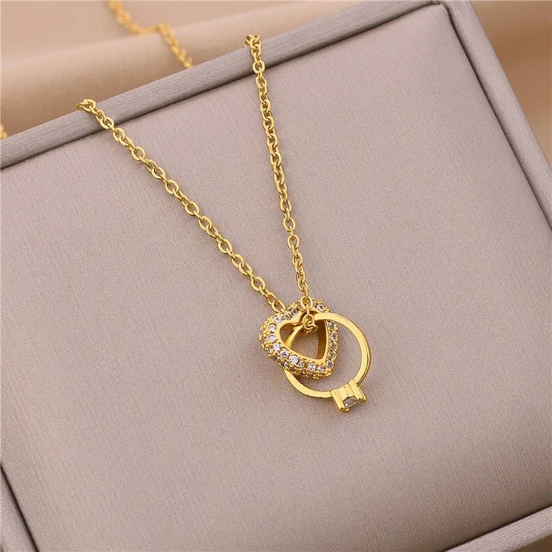 Love Heart Double Ring Necklace