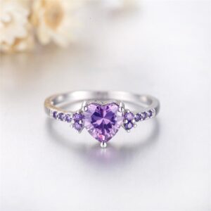 Heart-Shaped Amethyst Zircon Crystal Ring in Tibetan Silver for Women
