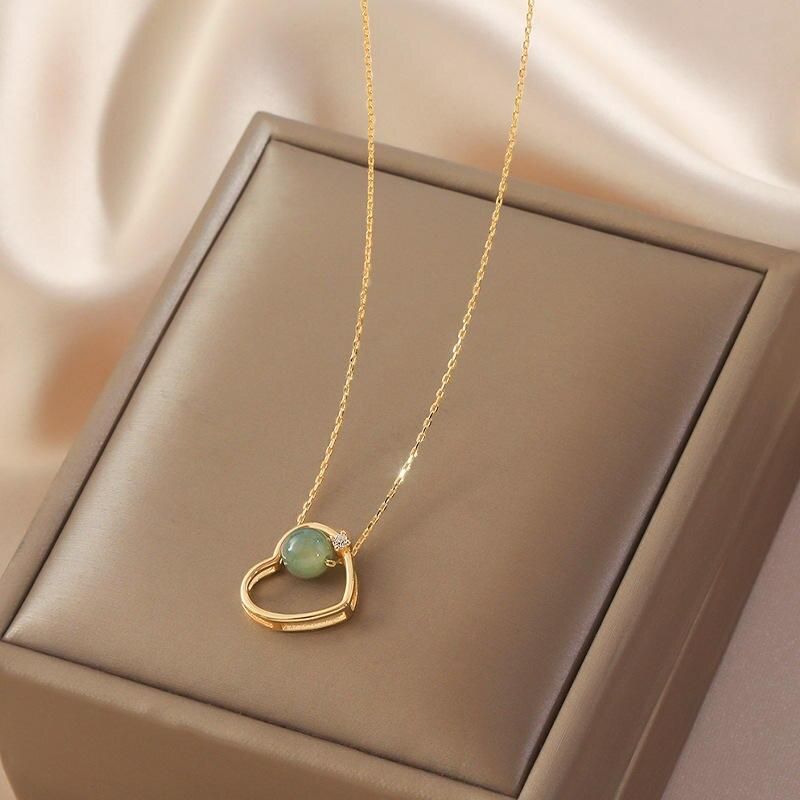 VENTFILLE 925 Stamp Gold Color Heart Love Necklace for Women Hetian jade Jewelry Girls' Gift Dropshipping Wholesale