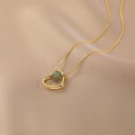 Gold Color Heart Pendant Necklace with Hetian Jade