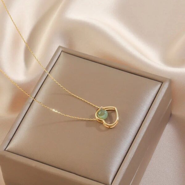 Gold Color Heart Pendant Necklace with Hetian Jade