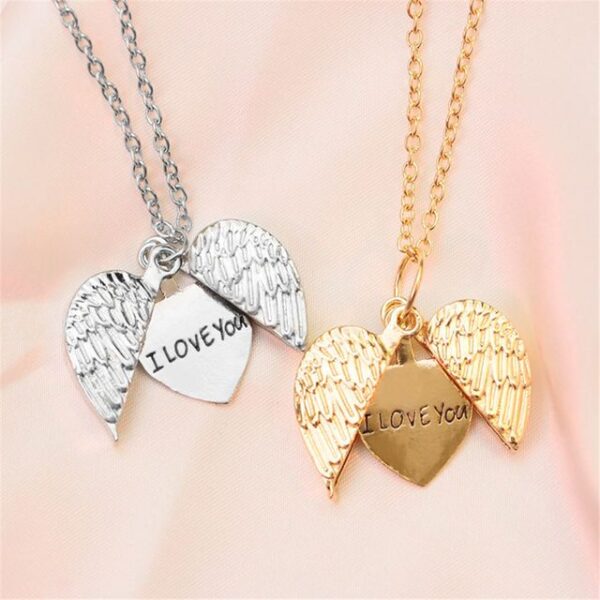 Trendy Heart Angel Wings Pendant Necklace – Romantic “I Love You” Jewelry