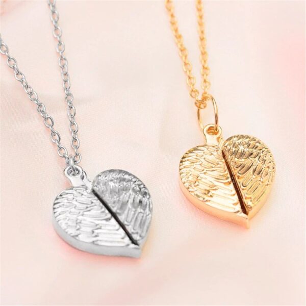 Trendy Heart Angel Wings Pendant Necklace – Romantic “I Love You” Jewelry