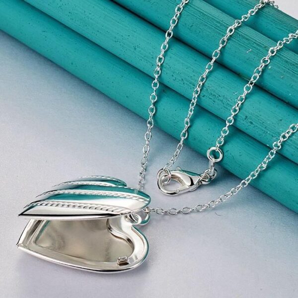 925 Sterling Silver Love Heart Photo Frame Necklace