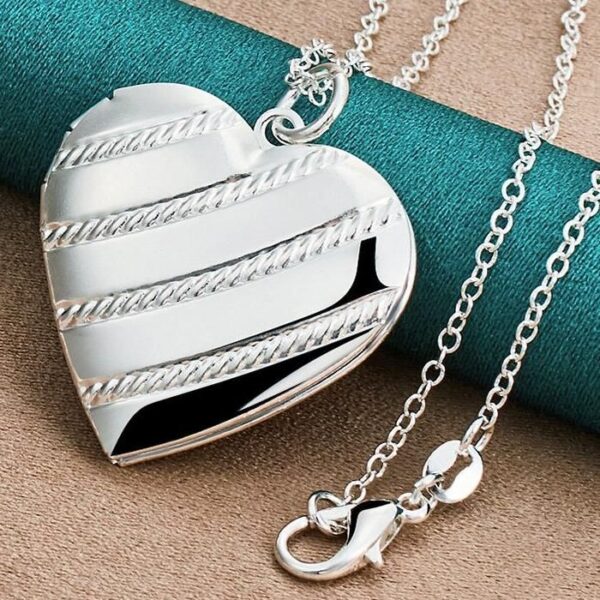 925 Sterling Silver Love Heart Photo Frame Necklace
