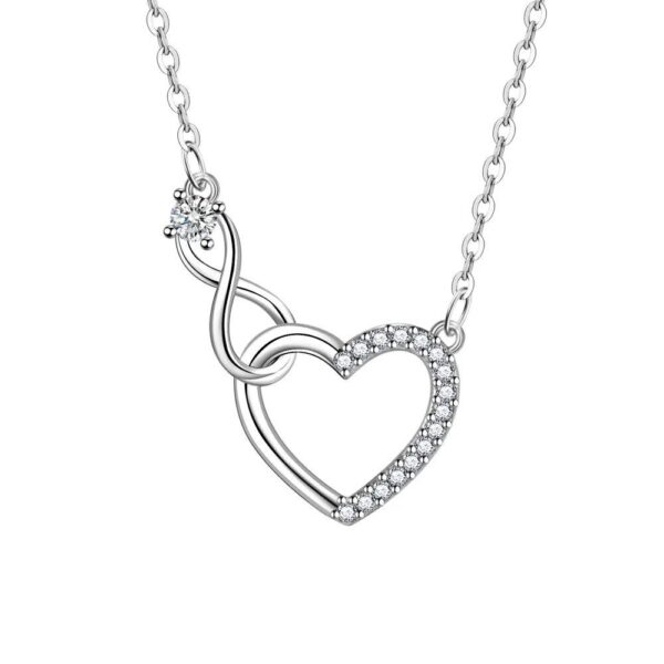 925 Sterling Silver Zircon Heart Interlocking Necklace - Image 5