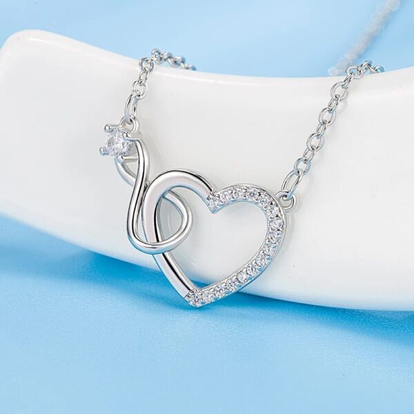 925 Sterling Silver Zircon Heart Interlocking Necklace - Image 3