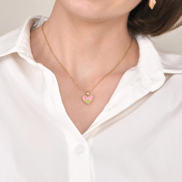 Gold Color Heart Love Tulip Pendant Necklace