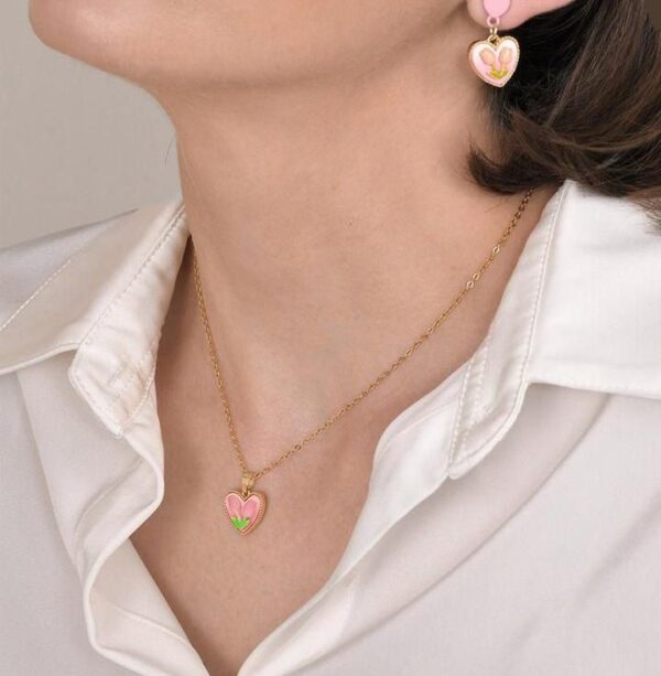 Gold Color Heart Love Tulip Pendant Necklace