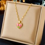 Gold Color Heart Love Tulip Pendant Necklace