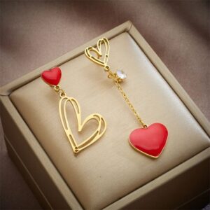 Chic Hollow Heart & Zircon Tassel Stud Earrings in 18K Gold Finish