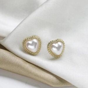Golden Heart Pearl Stud Earrings