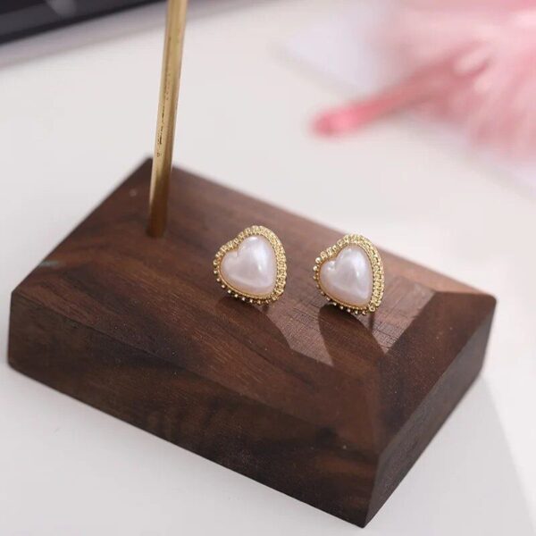 Golden Heart Pearl Stud Earrings