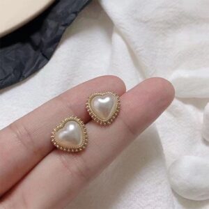 Golden Heart Pearl Stud Earrings