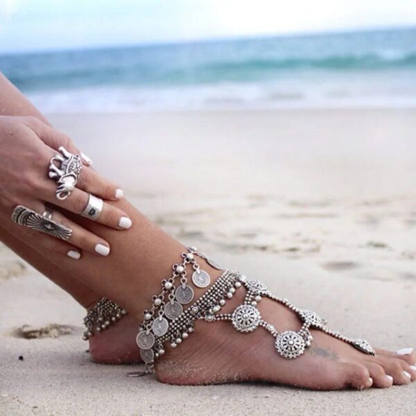 Bohemian Metal Tassel Anklet with Luxury Charm Coins - Image 4