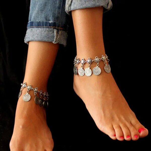 Bohemian Metal Tassel Anklet with Luxury Charm Coins