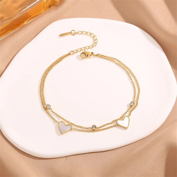 Elegant 316L Stainless Steel Heart-Shaped Anklet with Natural Seashells and Zircon