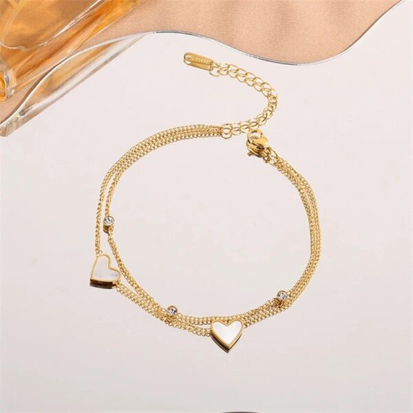 Elegant 316L Stainless Steel Heart-Shaped Anklet with Natural Seashells and Zircon