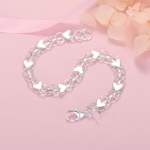 Luxury 925 Sterling Silver Heart Charm Bracelet for Women