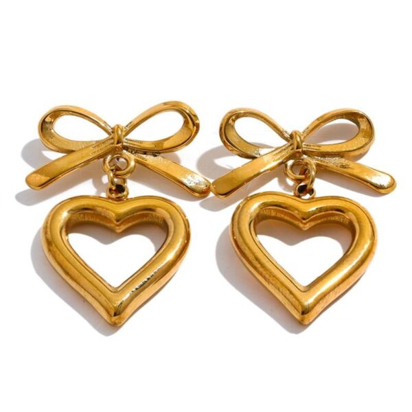 New Stainless Steel Bow Tie Heart Love Hollow Drop Earrings