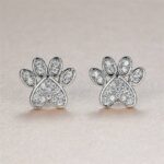 Cute Heart Cat Paw White Zircon Stud Earrings