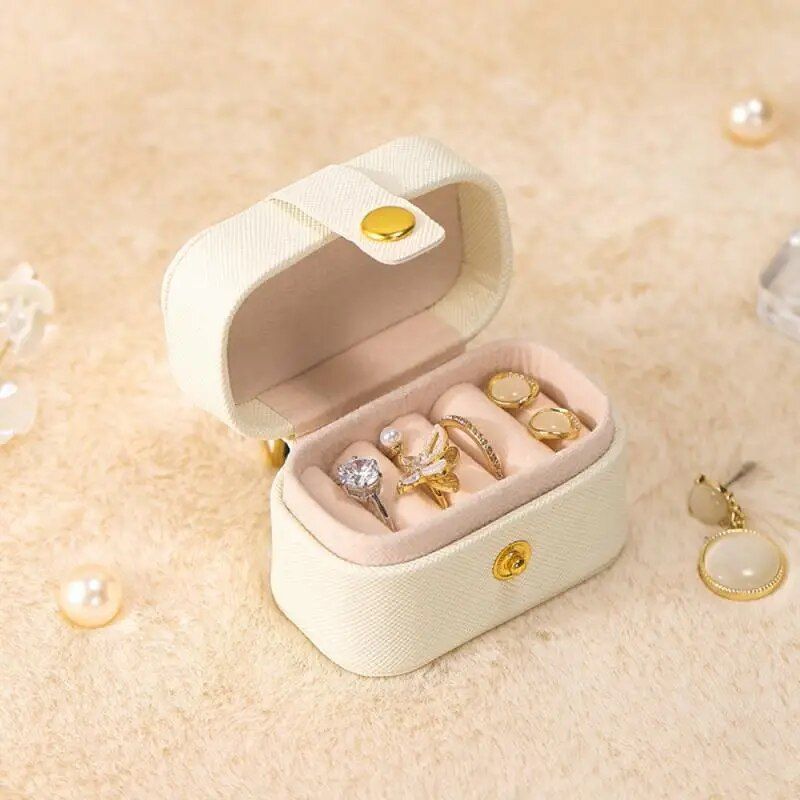 Compact Elegance: Mini PU Leather Ring & Earrings Organizer Box
