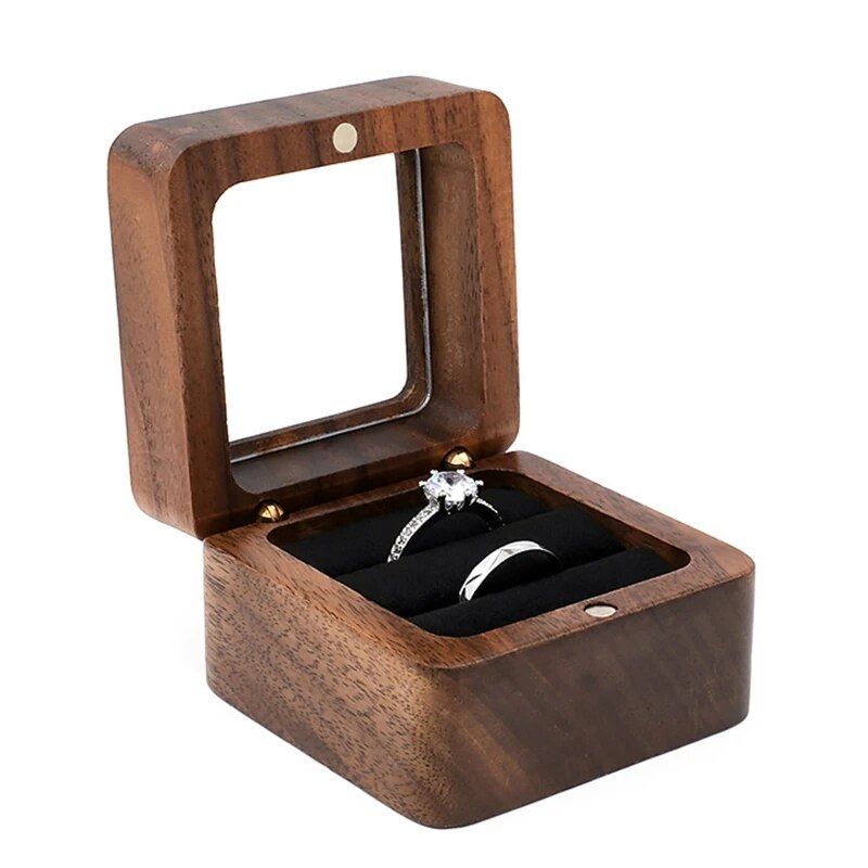Elegant Wooden Ring Box with Soft Interior